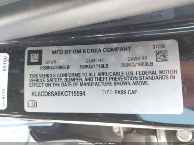 KL8CD6SA6KC715594 Chevrolet Spark 1lt Cvt
