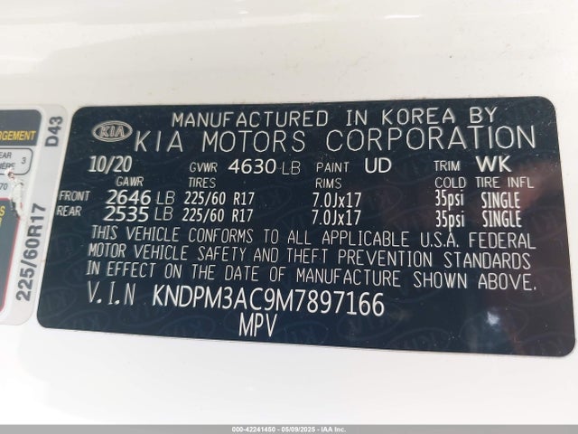 KNDPM3AC9M7897166 KIA Sportage Lx