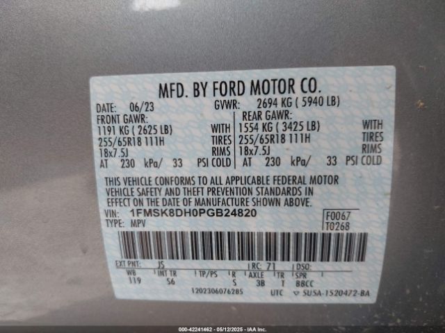1FMSK8DH0PGB24820 Ford EXPLORER XLT