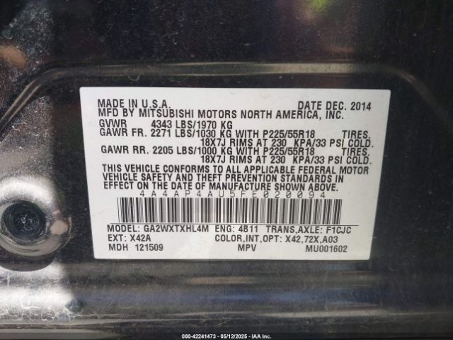 2015 MITSUBISHI OUTLANDER SPORT 4A4AP4AU5FE020094 Photo 8
