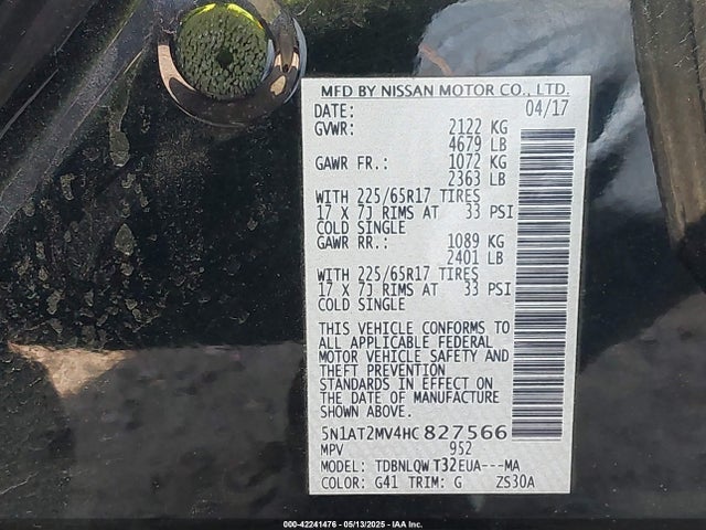 5N1AT2MV4HC827566 Nissan ROGUE SV