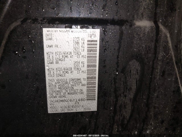 5N1AR2MN9GC621480 Nissan Pathfinder S