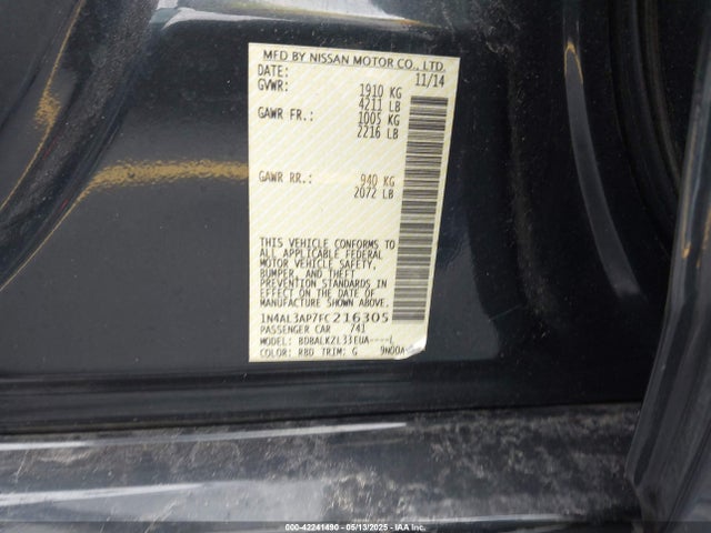 Nissan Altima 2.5 Sv 2015 1N4AL3AP7FC216305 Image 9