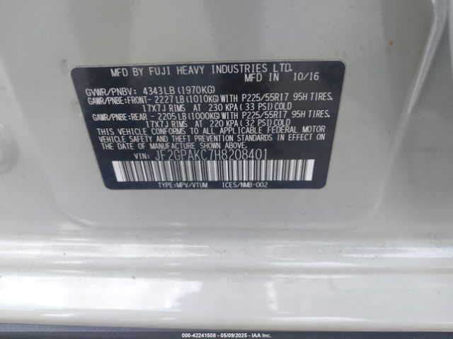 JF2GPAKC7H8208401 Subaru Crosstrek 2.0i Limited