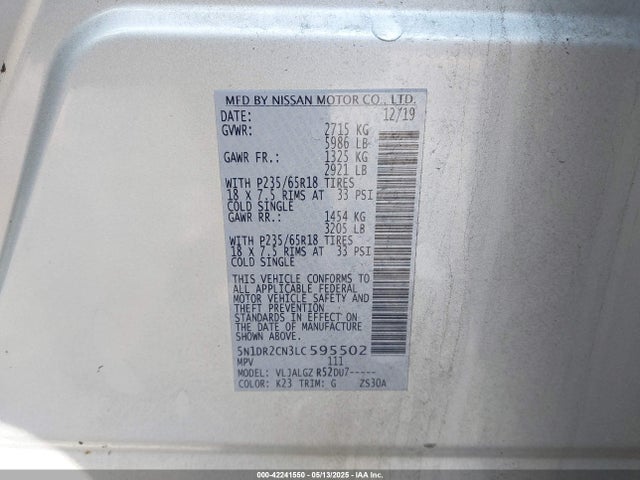Nissan 2020 2020 5N1DR2CN3LC595502 Image 9
