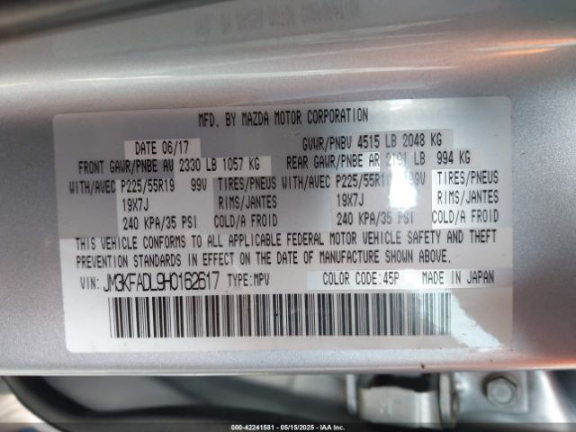 JM3KFADL9H0162617 Mazda Cx-5 Grand Touring