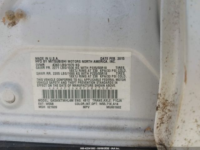 4A4AP3AW0FE025604 Mitsubishi Outlander Sport Es