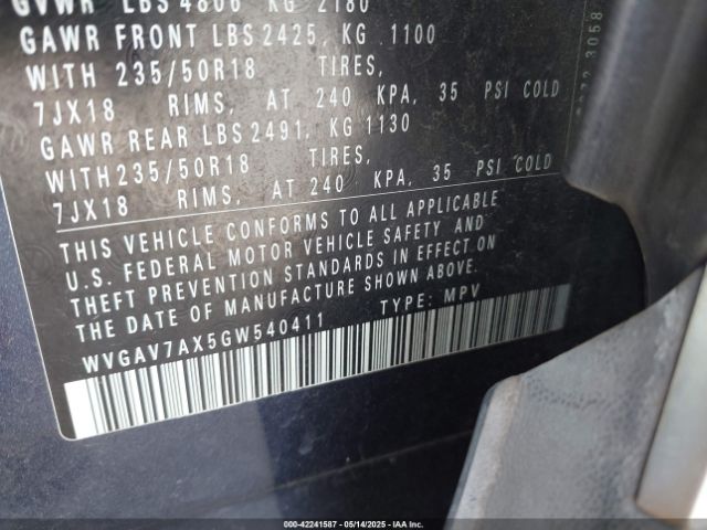 WVGAV7AX5GW540411 Volkswagen TIGUAN SE