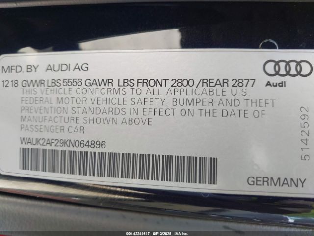 WAUK2AF29KN064896 Audi A6 55 Premium