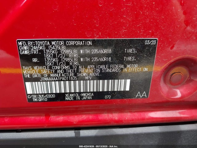 JTMAAAAA1PA011835 Toyota 1xm motor