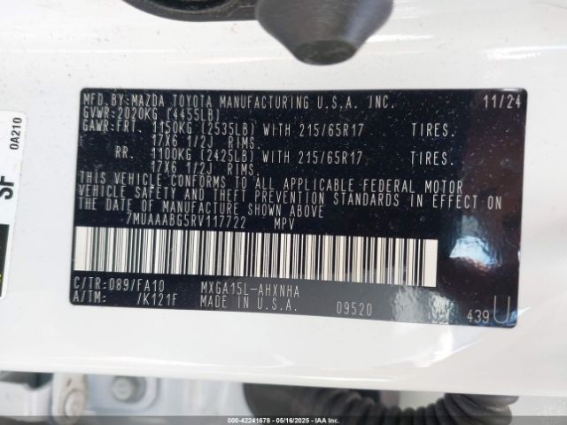 7MUAAABG5RV117722 Toyota m20a-fks