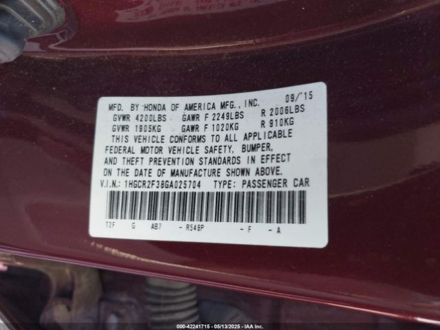 1HGCR2F38GA025704 Honda k24w1