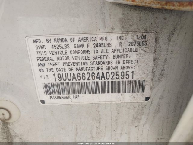 2004 ACURA TL 19UUA66264A025951 Photo 8