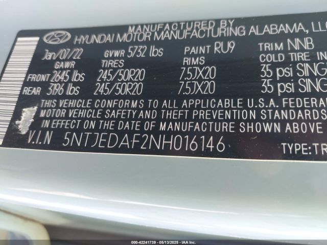 2022 HYUNDAI SANTA CRUZ 5NTJEDAF2NH016146 Photo 8