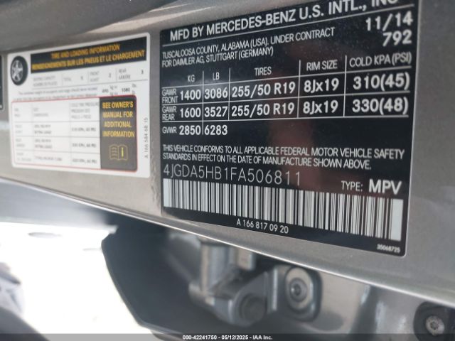 4JGDA5HB1FA506811 Mercedes-Benz Ml 350 4matic