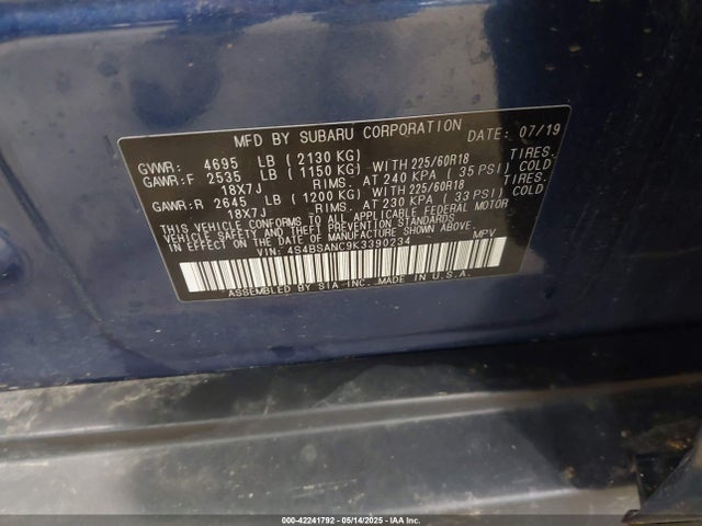 4S4BSANC9K3390234 Subaru Outback 2.5i Limited