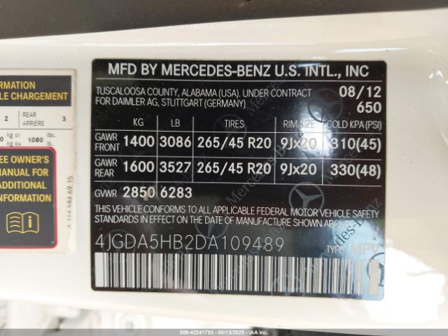 2013 MERCEDES-BENZ ML 350 4JGDA5HB2DA109489 Photo 8