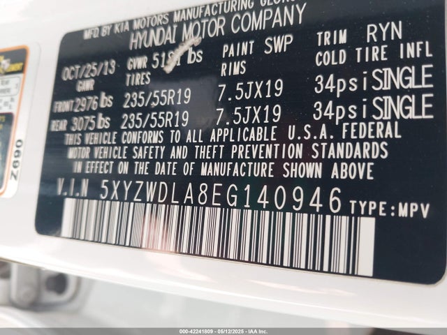 5XYZWDLA8EG140946 Hyundai t-gdi theta