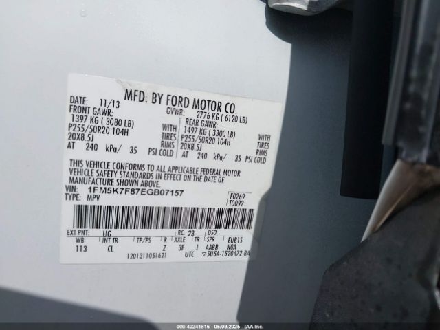 1FM5K7F87EGB07157 Ford Explorer Limited
