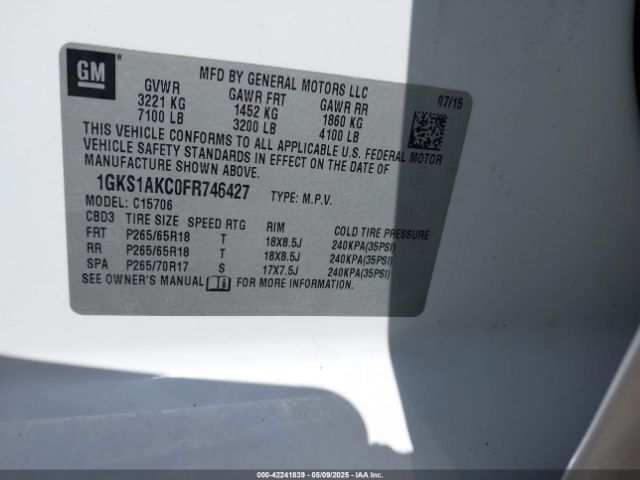 1GKS1AKC0FR746427 GMC YUKON SLE