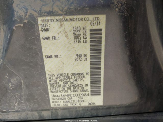 1N4AL3AP4FC101984 Nissan Altima 2.5/2.5 S/2.5 Sl/2.5 Sv