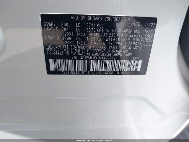 4S4WMAMD1N3466572 Subaru Ascent Limited