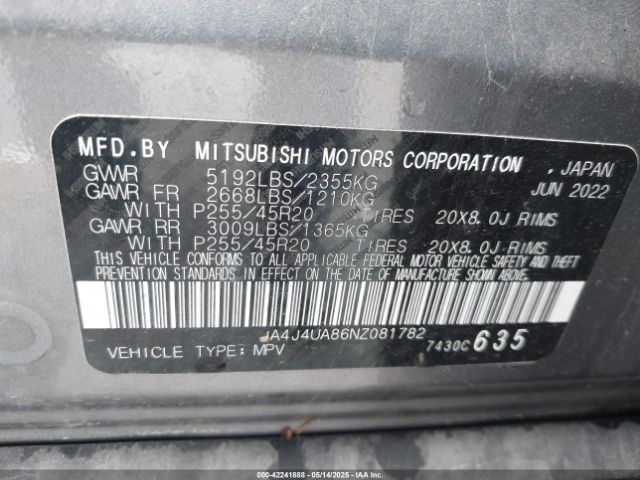 2022 MITSUBISHI OUTLANDER JA4J4UA86NZ081782 Photo 8