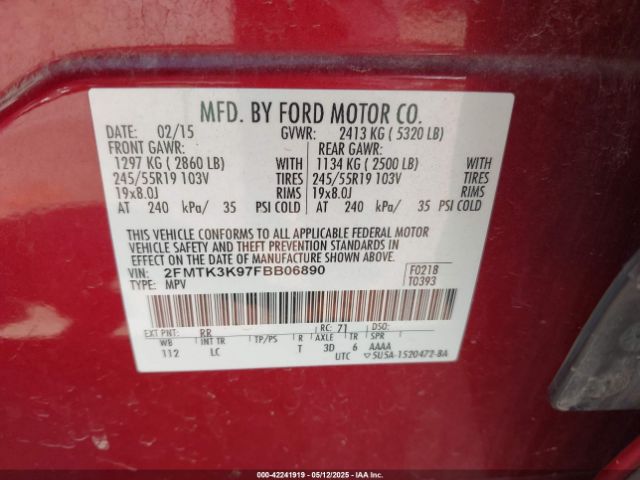 2FMTK3K97FBB06890 Ford Edge Titanium