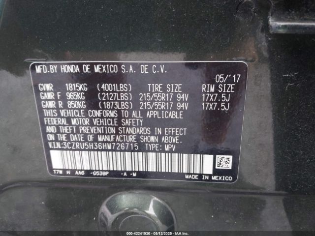 3CZRU5H36HM726715 Honda HR-V LX