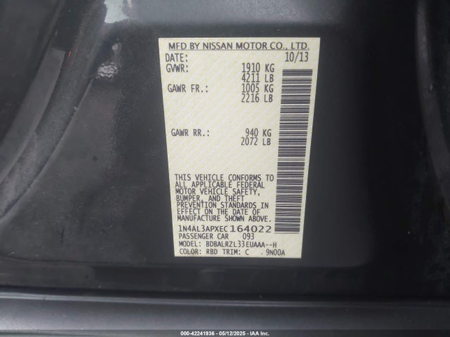 Nissan Altima 2.5 S 2014 1N4AL3APXEC164022 Image 9