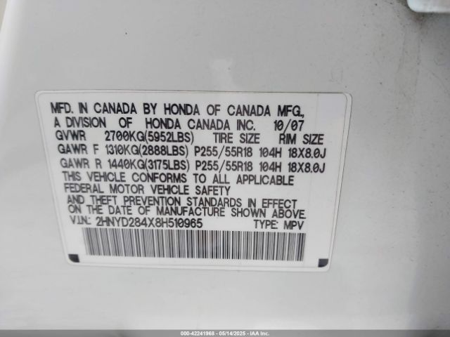 2008 ACURA MDX 2HNYD284X8H510965 Photo 8