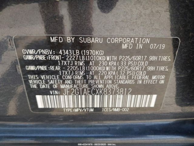 JF2GTAECXK8373812 Subaru Crosstrek 2.0i Premium