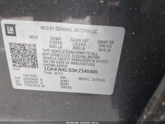 1GKKNXLS3KZ140465 GMC Acadia Denali