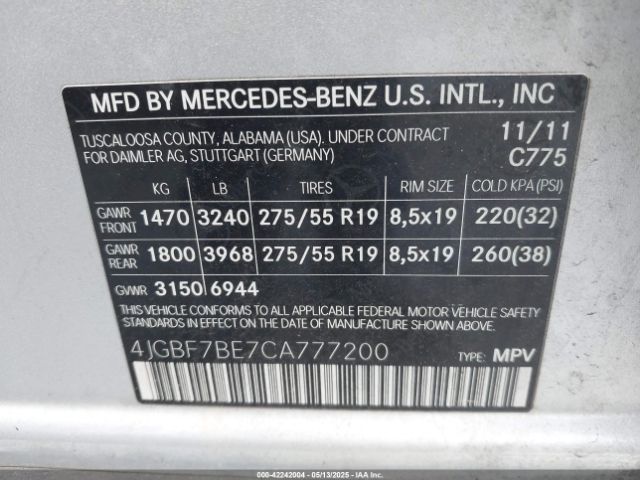 2012 MERCEDES-BENZ GL 450 4JGBF7BE7CA777200 Photo 8