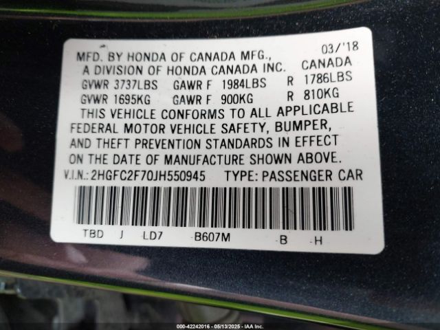 2HGFC2F70JH550945 Honda CIVIC EX