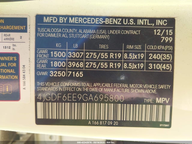 Mercedes-Benz m276 2016 4JGDF6EE9GA695800 Image 9