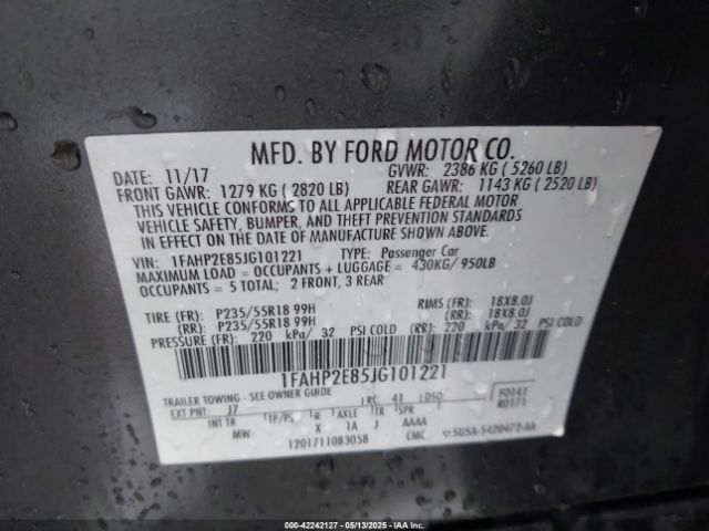 1FAHP2E85JG101221 Ford TAURUS SEL