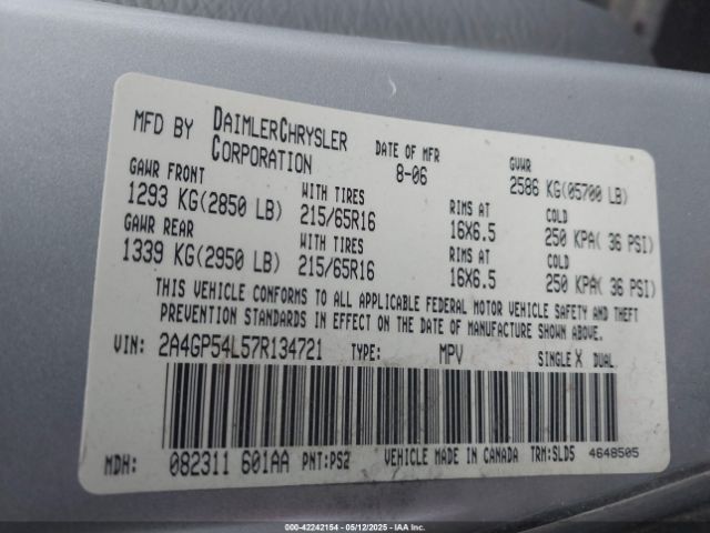 2007 CHRYSLER TOWN & COUNTRY 2A4GP54L57R134721 Photo 8