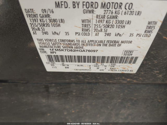 1FM5K7D82HGA76097 Ford 3.5l ti-vct