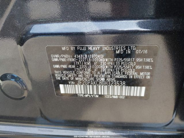JF2GPAKC8GH323538 Subaru Crosstrek 2.0i Limited