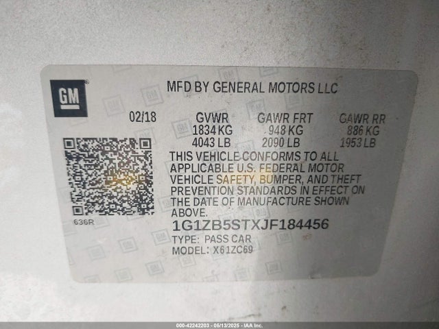 1G1ZB5STXJF184456 Chevrolet lfv - direct injection, variable valve timing, gen 1