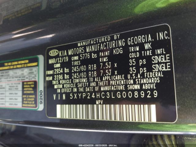 5XYP24HC3LG008929 KIA Telluride Lx