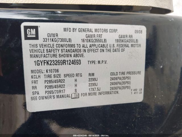 2009 CADILLAC ESCALADE 1GYFK23269R124693 Photo 8