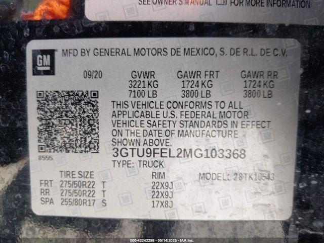 3GTU9FEL2MG103368 GMC l87 - di dfm, alum, gen 5