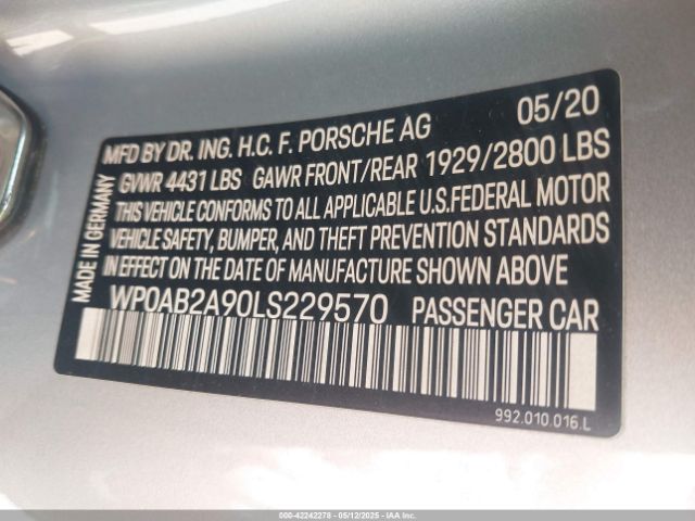 2020 PORSCHE 911 WP0AB2A90LS229570 Photo 8