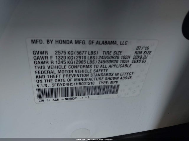 5FRYD4H51HB001510 Acura Mdx Technology Package
