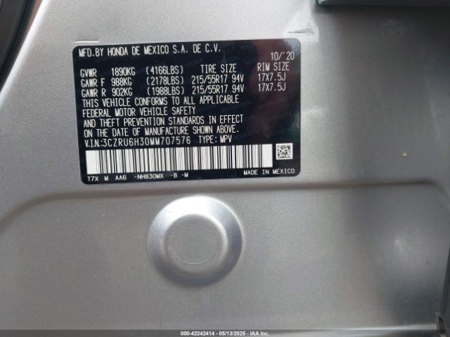 3CZRU6H30MM707576 Honda Hr-v Awd Lx