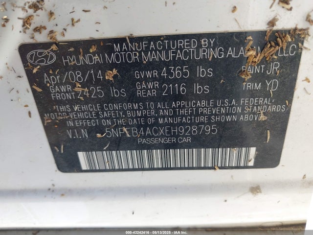 5NPEB4ACXEH928795 Hyundai SONATA GLS