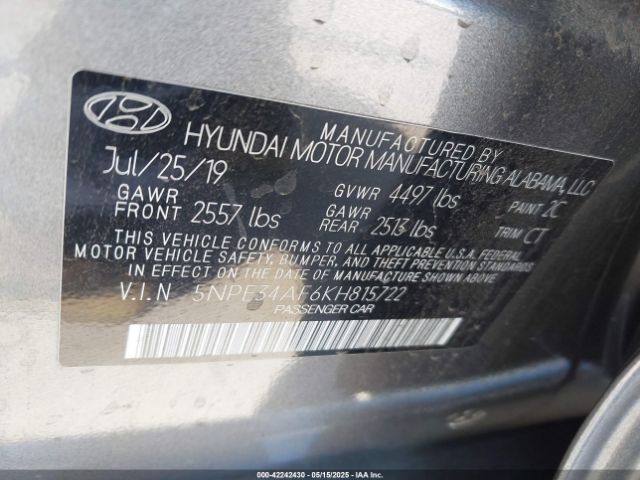 2019 HYUNDAI SONATA 5NPE34AF6KH815722 Photo 8