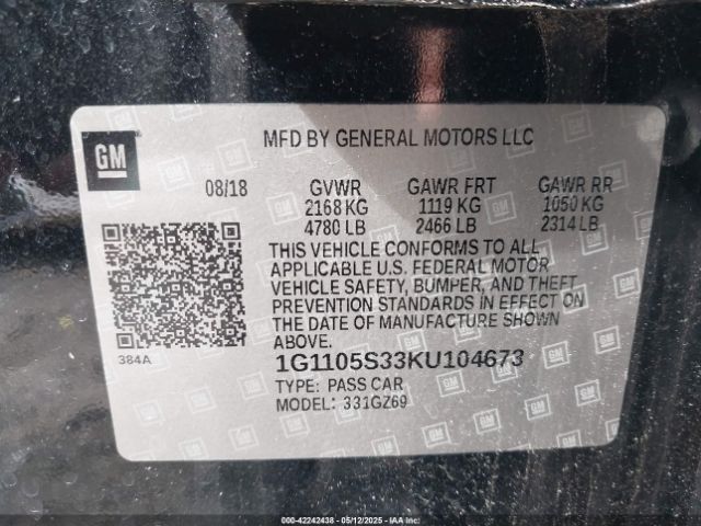 1G1105S33KU104673 Chevrolet Impala Premier